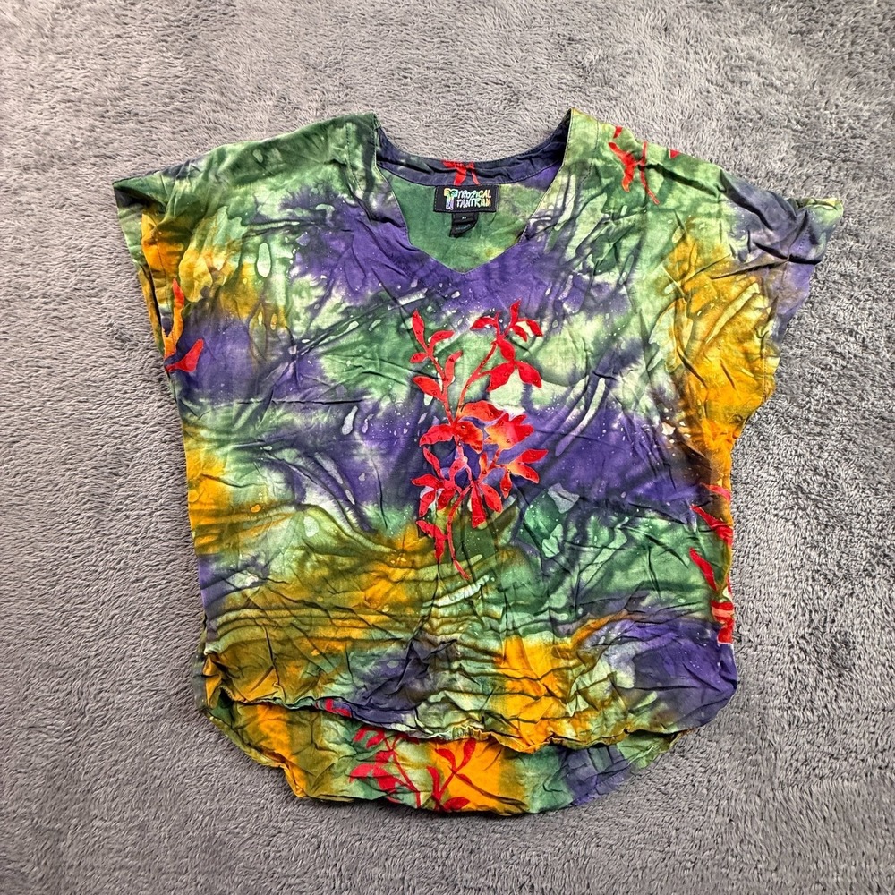 Tropical Tantrum Womens M Tie Dye Floral Top Sleeveless Colorful Festival